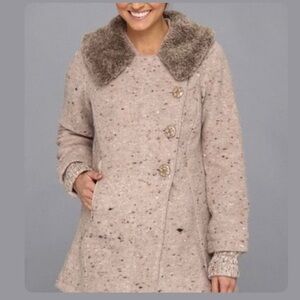 prAna Wool-Blend Faux Fur Collar Coat – Flecked Tweed – Size Small